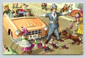 Alfred Mainzer Cats Road Crossing Guard Anthropomorphic - Postcard No 4877 - Picture 1 of 2