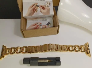 Bracelet montre connectée 42/44 mm acier inoxydable ton or chaîne dorée Kiolgios NEUF - Photo 1 sur 7