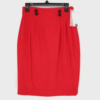 Laurel Escada Skirt Womens 8 Red Wool Blend Lined Pencil Buttons Zipper Rock New - Image 1 of 4