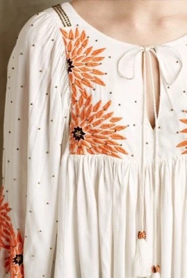 Blusa Anthropologie Floreat Austral Campesina Boho Top Para Mujer S Frontal Cuello Atado Foto 1 de 4