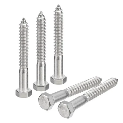 Hex Tête Tête Vis Boulons, 5pcs 1/2" x 4" Inox Acier Partiel Filetage Bois Vis - Photo 1/4