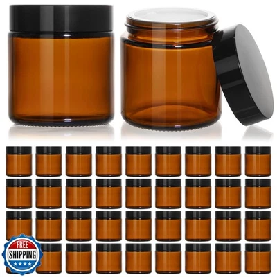 KEYWING 4oz Small Glass Jars with Black Lids, 36 Pack Amber Empty Cosmetic Co - Image 1 of 4