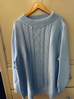 Lands End Sweater Womens 3X Blue Cable Knit Pullover Drifter Cotton Crewneck New - Image 1 of 4