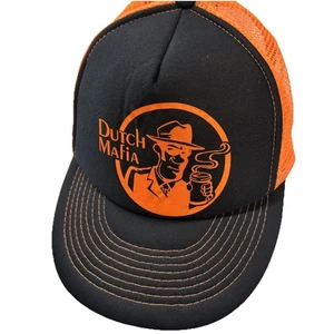Dutch Bros Coffee Hat Cap Adult One Size Adjustable Snapback Black Safety Orange - Picture 1 of 5