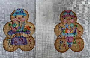 2 Nadelspitze Leinwand Lebkuchen Junge Mädchen handbemalt 8 x 9" insgesamt NEU Vintage Party - Bild 1 von 14