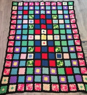 Vintage Handmade Crochet Afghan Granny Square Multicolor Throw Boho Quilt 39x54 - Image 1 of 4
