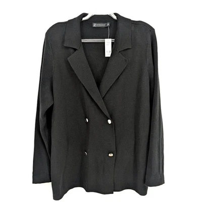 New York & Company NWT Double Breasted Sweater Blazer Gold Button XL Black Knit - Image 1 of 4