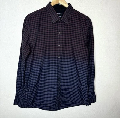 Zachary Prell Mens Large Gingham Button Up Dress Shirt Red Blue Gradient Plaid - Image 1 of 4