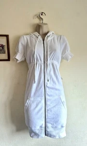 Creamy / White Juicy Couture Velour Velvet hooded zip-up dress Size M UK 10 - Picture 1 of 9