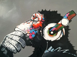 Modern Abstract Art Monkey Chill DJ  Headphones CANVAS PRINT poster 16"X12" - Bild 1 von 1