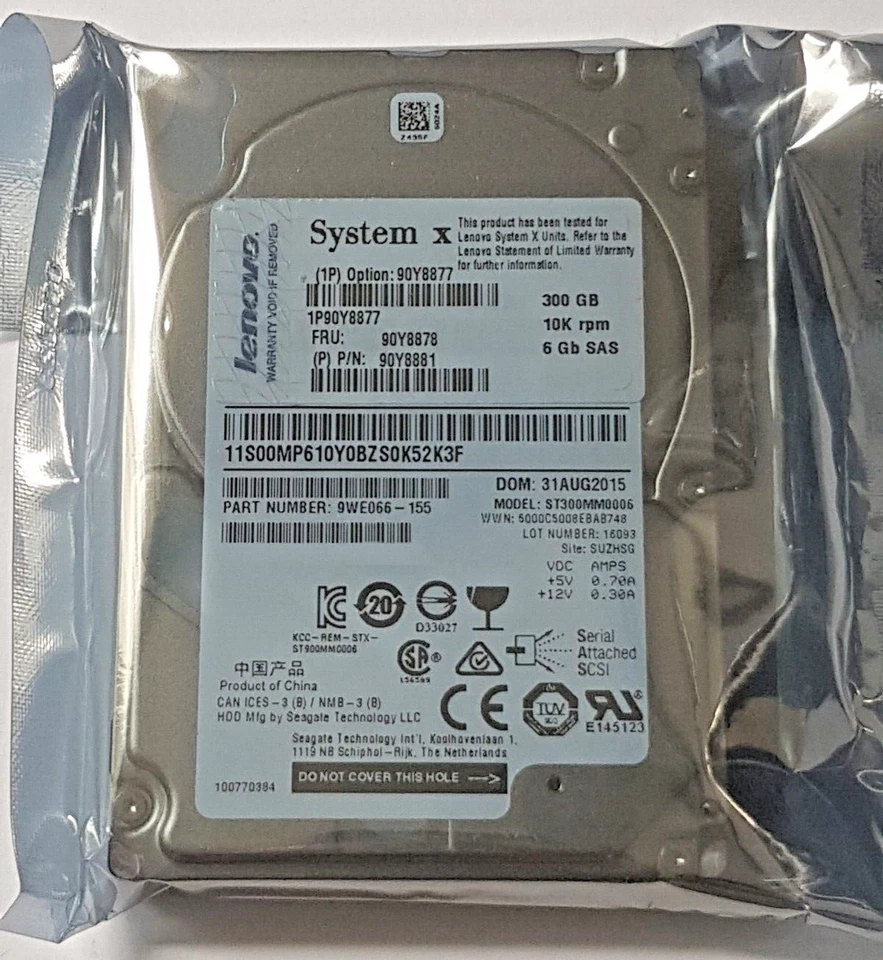 300 GB SAS Lenovo System X 90Y8877 ST300MM0006 10K 64MB 2.5 " Hard Drive New - Image 1 of 1