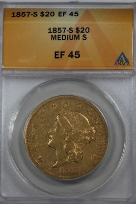 1857-S  20.00  ANACS EF 45 MEDIUM S  TWENTY DOLLAR Gold Piece - Image 1 of 2