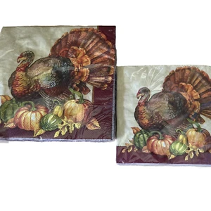 Traditional Turkey Thanksgiving Beverage Lunch Napkins 16 Count Holiday Supplies - Picture 1 of 15