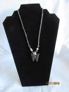 GEMSTONE 18" HEALING HEMATITE WITH ROSE QUARTZ CHIPS AND BUTTERFLY NECKLACE - Picture 1 of 2