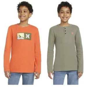 Hurley Boys 4 / 5 Shirt 2-Pack Thermal Long Sleeve Graphic Tee Shirt Size 4 / 5 - Picture 1 of 6