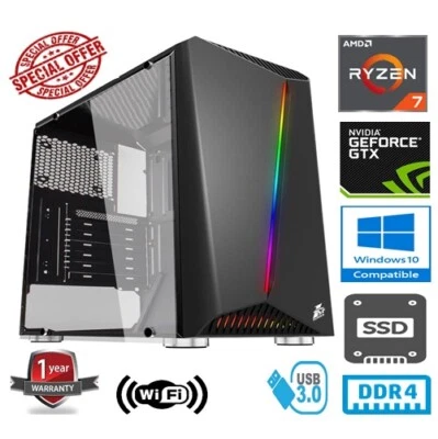 AMD RYZEN 7 2700X 4.3GHz 8GB RAM 240G SSD NVIDIA GEFORCE GTX1050Ti 4G GAMING PC - Image 1 of 4