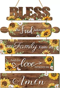 Sunflower Kitchen Wall Decor Bless the Food before Us Sign Farmhouse Wooden Sign - Picture 1 of 12