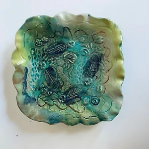 Signed Square Art Plate Clay Ceramic USA J Bratu(?) - Picture 1 of 5