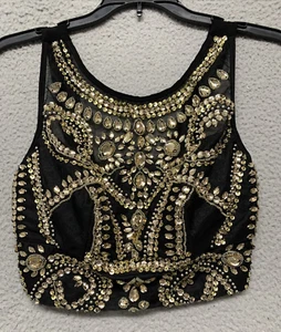 Windsor Women’s/Misses Halter Top Size 1/2 Black Gold Bra Zip Closure Stretch - Picture 1 of 11