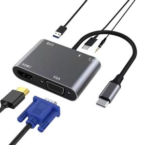Type C To HDMI VGA PD Cable Adapter Audio USB 3.0 Hub 5 in 1 4K For Chromebook