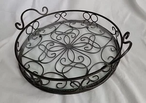 Southern Living At Home Jamestown Estate Iron Footed Round Tray With Glass - Picture 1 of 3