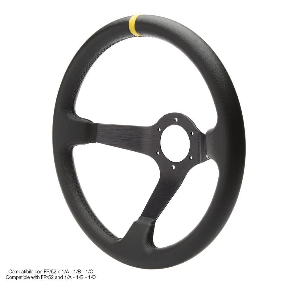 Simoni Racing Volante 350mm Carrera Pelle Nera Striscia Rally gialla Calice 90mm