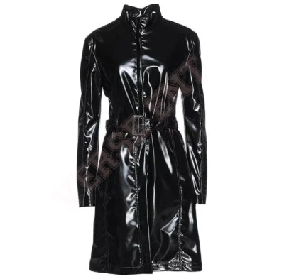 PVC Women Leather Trench Vinyl Shiny Light Weighted Raincoat Stylish Trench Coat - Image 1 of 3