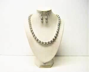 Silver Glass Pearl with Rondelle Rhinestones Necklace/Earrings Set - Picture 1 of 6
