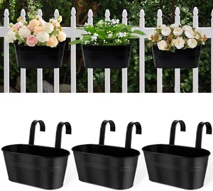 Metal Railing Planter for Outdoor Plants - 3 Pack Balcony Hanging Planter Box wi - Picture 1 of 12