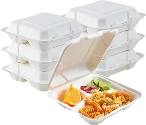 50 Pack Clamshell Take Out Food Containers 100% Compostable Disposable to Go - Picture 1 of 12