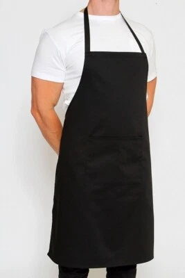 BUDGET BAZAAR BLACK CHEF APRON-Professional Polyester Kitchen Cooking Butcher Catering Unisex