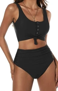 New ZAFUL Womens High Waisted Bikini Scoop Neck Swimsuit Two Piece Size 8 - Picture 1 of 8