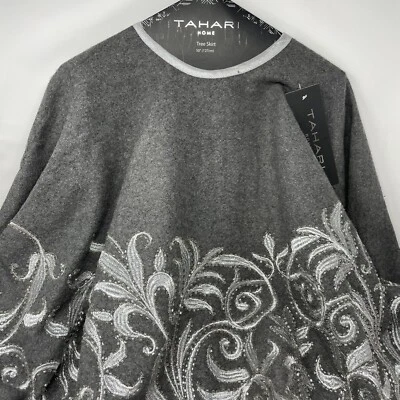 TAHARI Beaded 50" CHRISTMAS Tree Skirt GRAY SILVER 50” Embellished LUX - Image 1 of 4