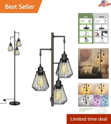 Floor Lamp with 3 Teardrop Shades - 68" Rustic Tree Lamp for Living Room - Black - Image 1 of 4