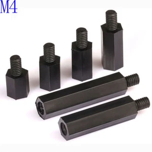 M4 4mm Black Male-Female Nylon Spacer M4 Hex Column Standoff Support Screws Nuts - Picture 1 of 4