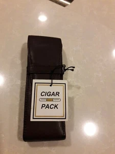 Leather Holder 3 Tube Travel Cigar Case Brown Leather with tages. - Picture 1 of 7