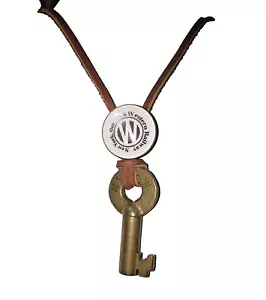 Handcrafted  N. Y. O & W Rwy  Glass Dome Button Necklace with Original Brass Key - Picture 1 of 5