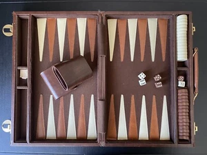 Backgammon Set Board Game Travel Briefcase w Handle Retro Brown - Picture 1 of 6