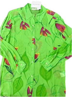 Blusa Jessica Holman con Cami HOLIDAY 100% Seda Nueva con Etiquetas M Botones Verde De Colección Foto 1 de 4