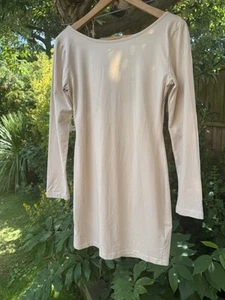 BOOHOO UK 12 BodyCon Dress Beige Long Sleeve Open Back Stretchy Silky Jersey - Picture 1 of 13
