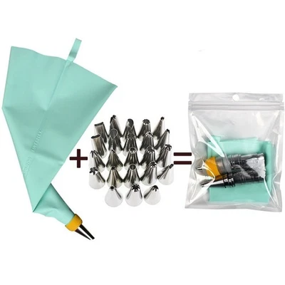 Piping Accessories Blue Silicone Bags with Various Stainless Steel Tips - Image 1 of 4