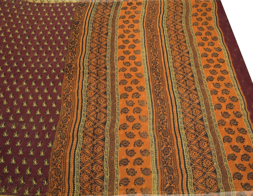 Sushila Vintage Scrap Saree 100%Pure Georgette Printed Paisley Sari Craft Fabric - Image 1 of 4