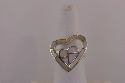 Anillo de plata esterlina con mosaico de madreperla doble corazón banda 925 talla: 7 Foto 1 de 4