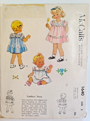 Dress & Transfer Girls 1 12M McCall's McCalls 1640 Sewing Pattern VTG 1950's Cut - Image 1 of 4