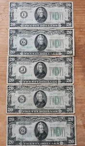 Lot of 5 1934 $20 Notes - Picture 1 of 11