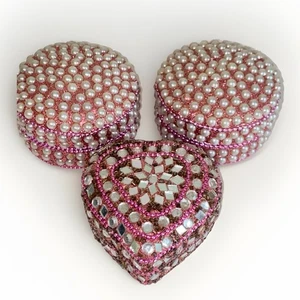 Juego de 3 joyeros con tapa de mosaico y perla espejo con cuentas rosa - Imagen 1 de 10