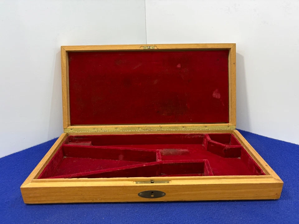 Vintage Wooden Presentation Case Fits 8" Barrel Revolvers — Red Velvet Interior - Image 1 of 4