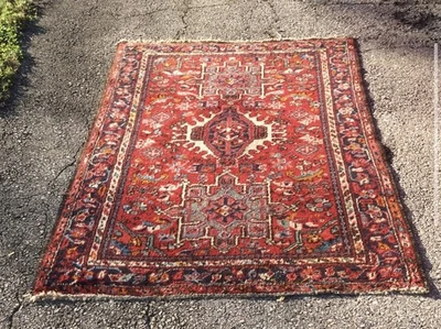 1940s 3.6x4.5 Antique Heriz Karaja Tribal Rug Beautiful Geometric Design - Image 1 of 4