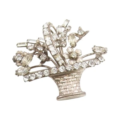 Broche vintage de plata de ley 925 CARL ART topacio grabado cesta floral BP12002 Foto 1 de 4