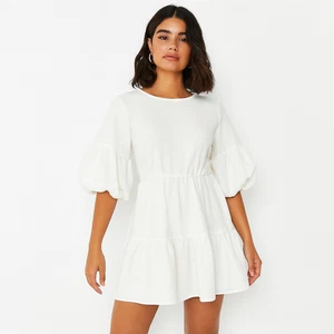 Sovere Dress AUS 6 US2 Mini White Asenea Textured Babydoll Tiered Puff Sleeve - Picture 1 of 10